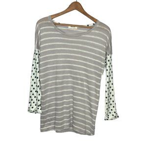 Madewell Small S Gray Striped Green Polka‎ Dot Contrast 100% Linen Tee Shirt Top